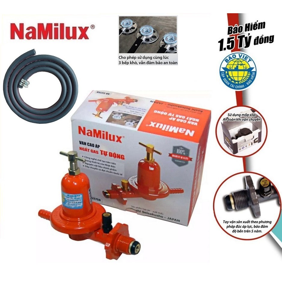 BỘ VAN CAO ÁP  NGẮT GAS TỰ ĐỘNG NAMILUX NA-537SH-VN BẢO VỆ AN TOÀN + 1,5 MÉT DÂY DẪN GAS NAMILUX + 2 CỔ DÊ ( SỬ DỤNG ĐƯỢ