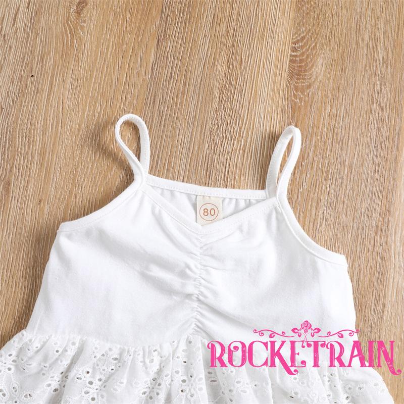 ◑Zc☆Set Đồ Mùa Hè 2 Món Gồm Áo Hai Dây Viền Ren Có Diềm Xếp Nếp + Chân Váy Cho Bé Gái