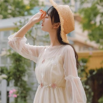 Đầm Ulzzang tiểu thư đính hoa phong cách Hàn Quốc