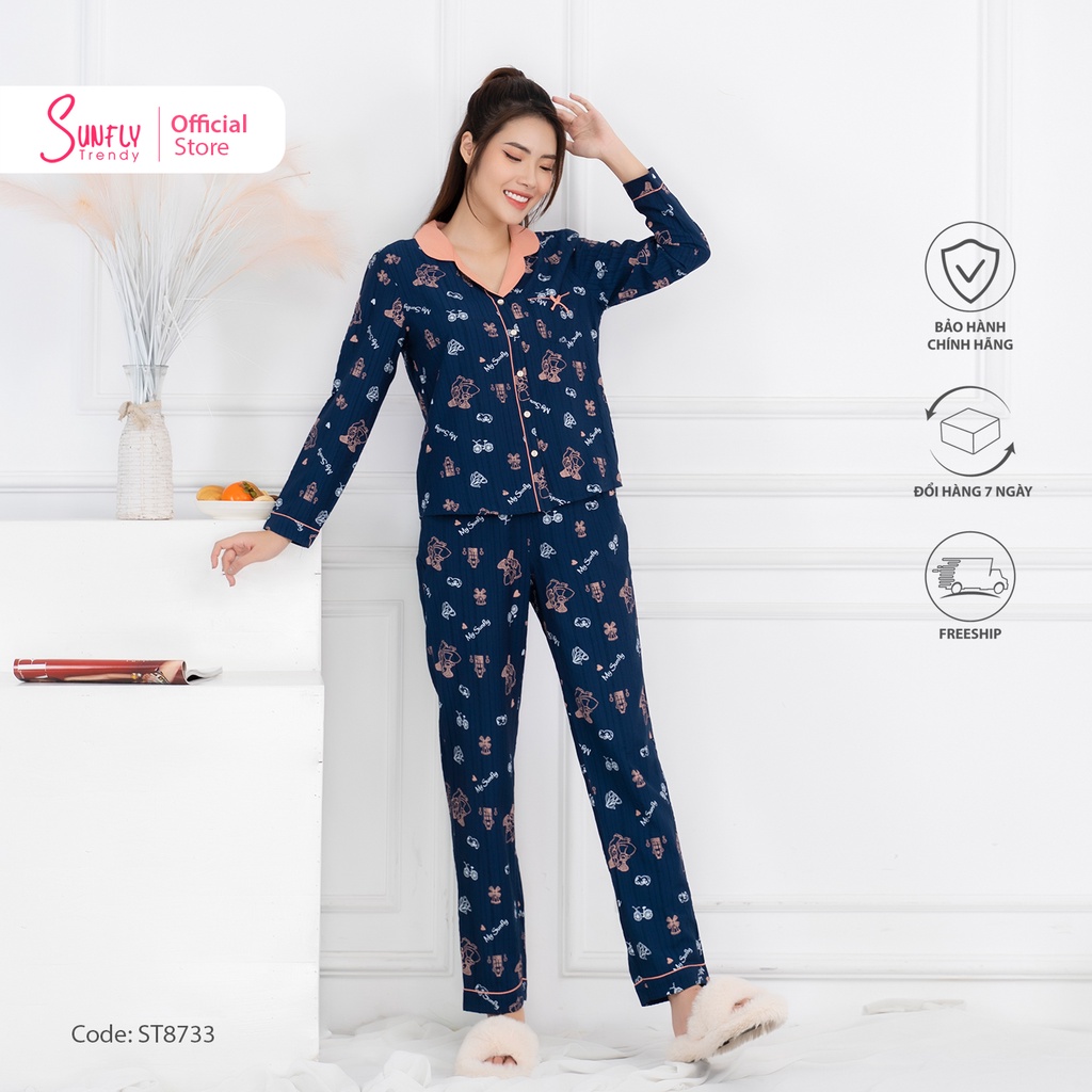 Bộ đồ mặc nhà nữ pijamas linen SUNFLY áo dài, quần dài ST8733