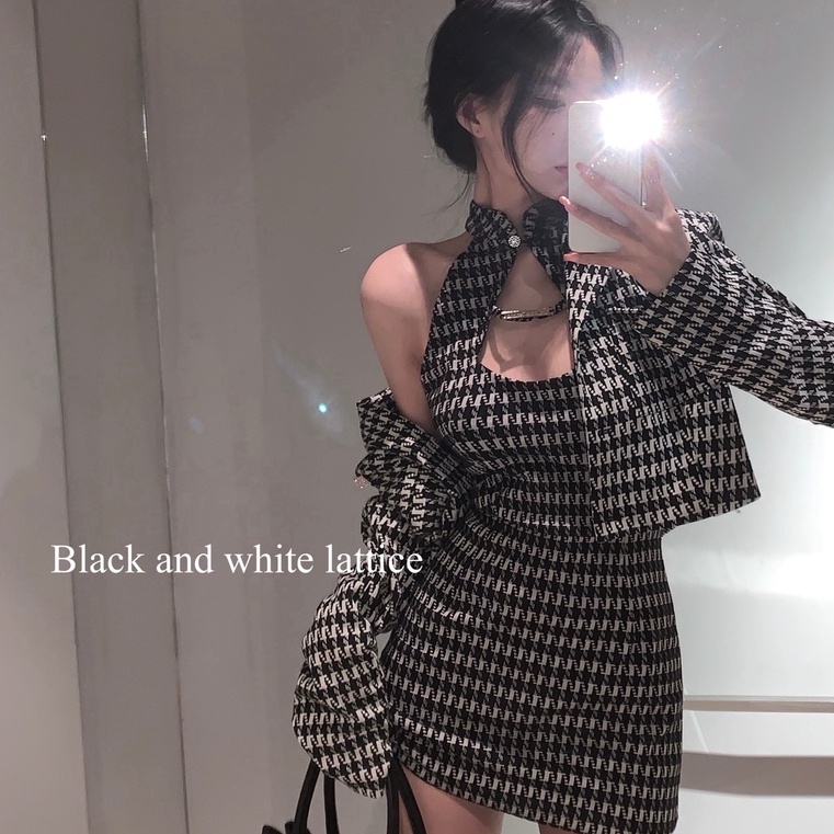 Đầm ôm / Áo khoác họa tiết ca rô thanh lịch thời trang dành cho nữ