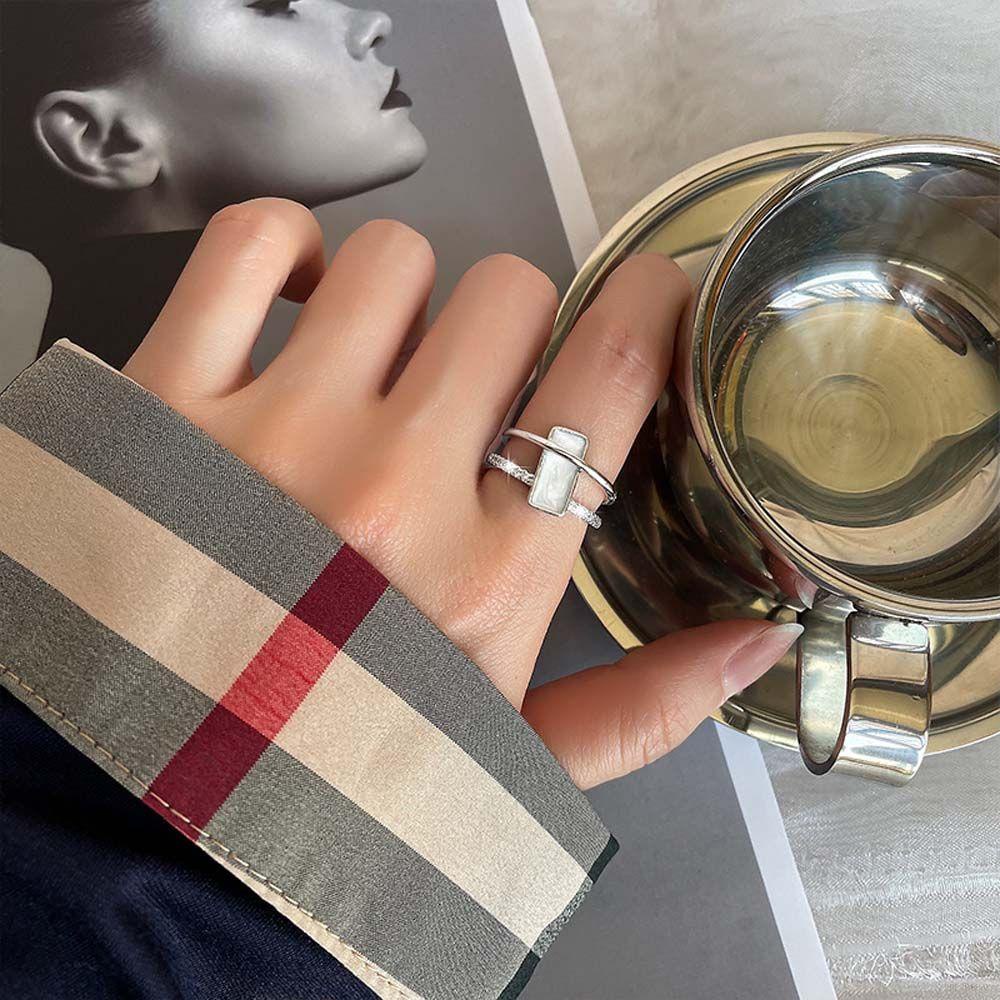 Nhẫn Hở Hình Vỏ Sò Vuông Phong Cách Retro Tối Giản