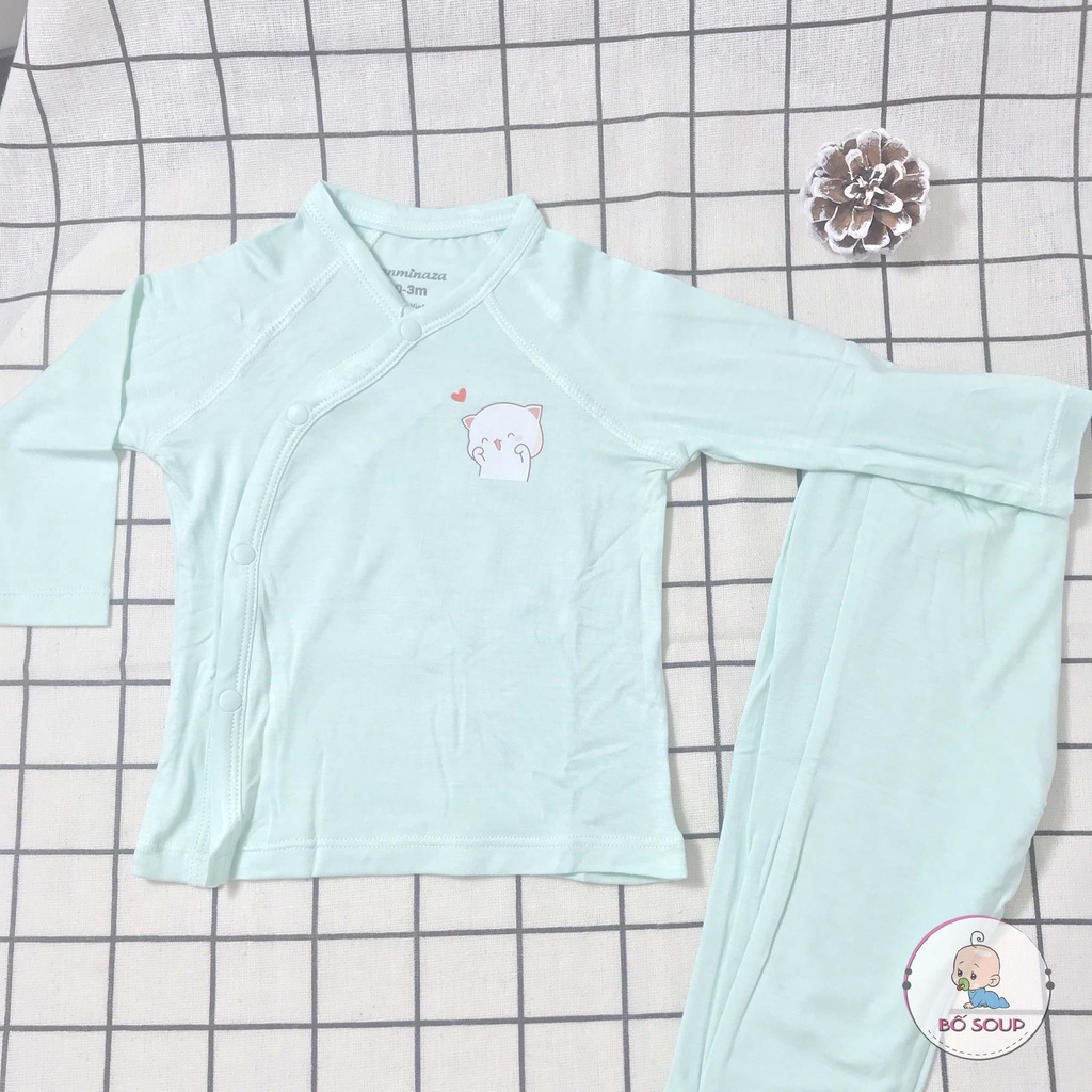 Đồ bộ dài tay cho bé trai bé gái sơ sinh cài lệch, chất cotton tăm tre hãng Anminaza Việt Nam