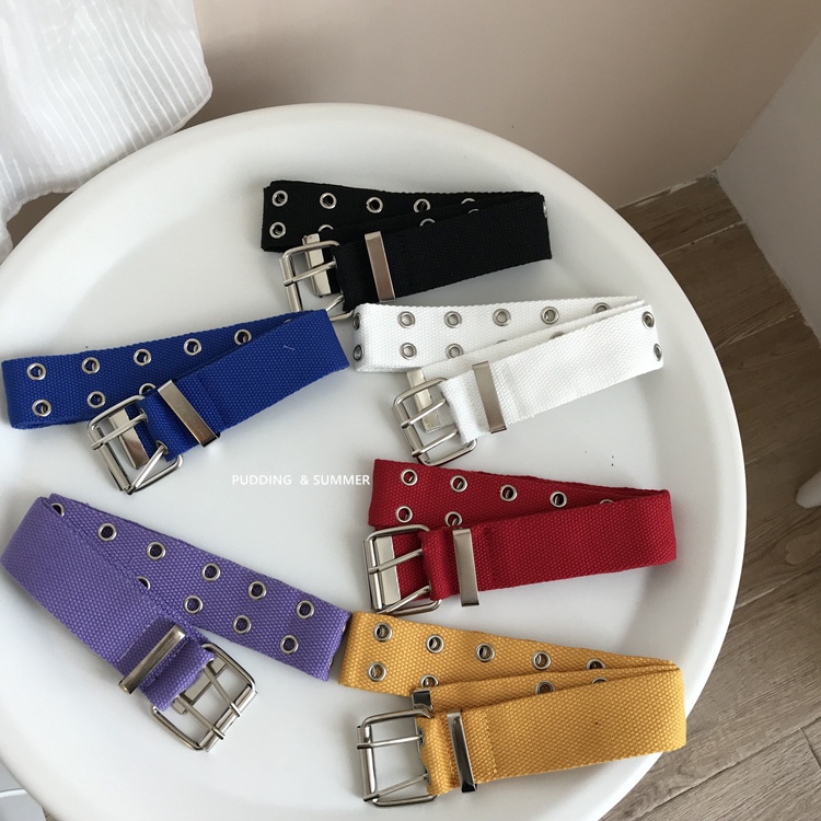 Thắt Lưng Vải Canvas Hai Hàng Lỗ Kim Loại Phong Cách Hip Hop Hàn Quốc Thời Trang Cho Nam Và Nữ