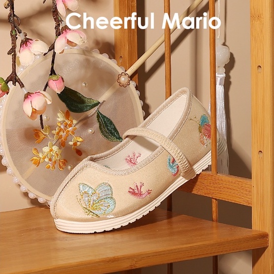 Giày búp bê Cheerful Mario thêu họa tiết phong cách Bắc Kinh cổ điển thời trang cho bé gái