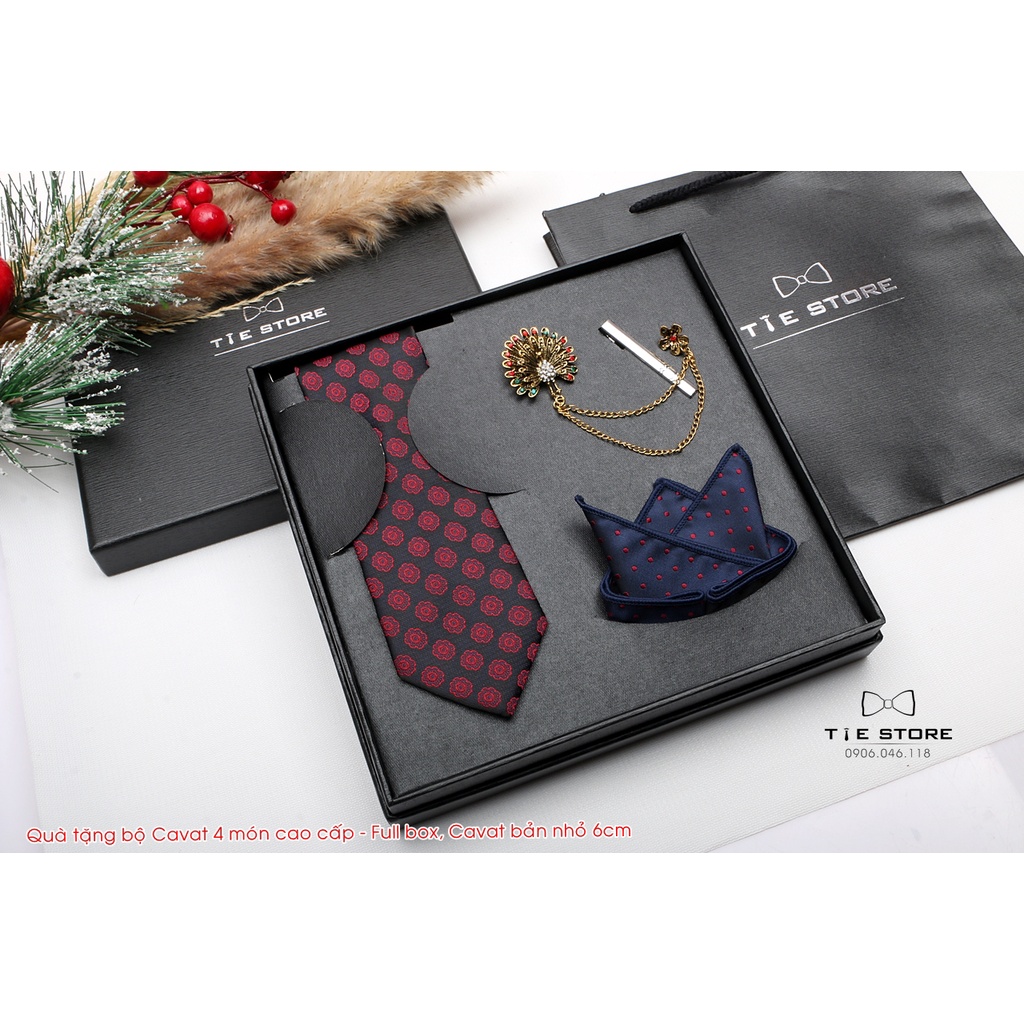 [ QUÀ TẶNG ] Cavat Bộ Cao Cấp Hàn Quốc 4 món Phụ Kiện - Full box kèm túi xách, màu đen chấm đỏ
