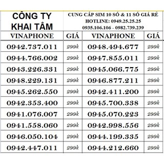 Sim vinaphone 10 số cặp gánh 11