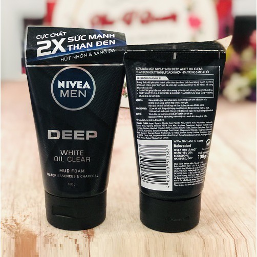 Sữa rửa mặt NIVEA MEN Deep than đen hoạt tính hút nhờn sáng da (100g)