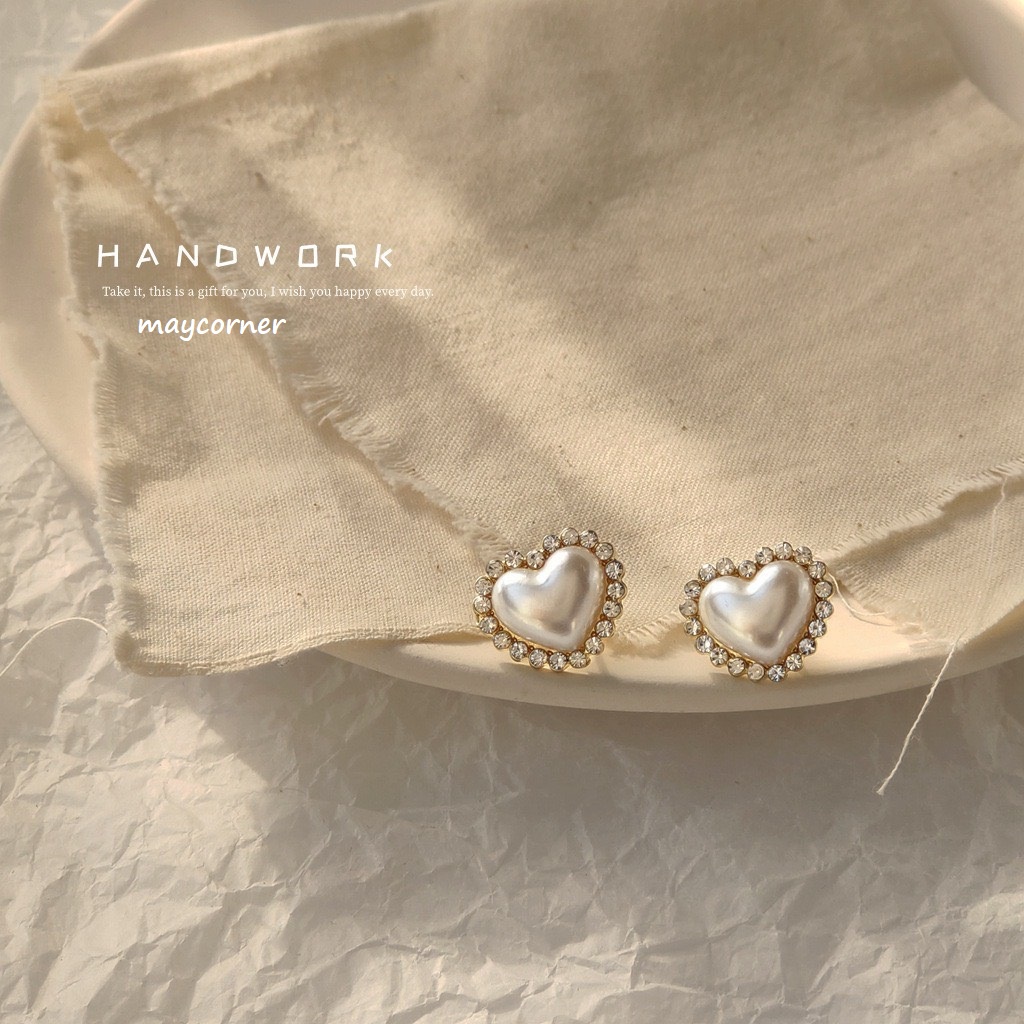 Hoa tai trái tim đính ngọc đính đá mạ bạc 925 cao cấp mã 625