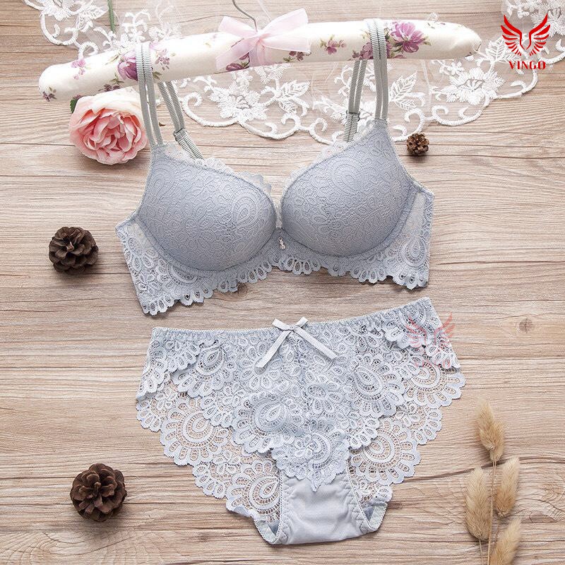 Bộ đồ lót nữ nâng ngực ren hoa sexy VINGO áo ngực đệm dày 2.5cm không gọng và quần lót ren quyến rũ S041 VNGO | BigBuy360 - bigbuy360.vn