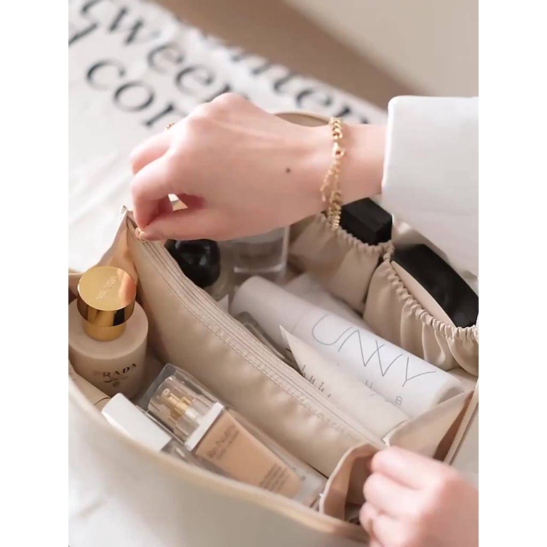 Túi đựng mỹ phẩm đồ trang điểm khóa chéo cỡ lớn chất lượng cao tiện lợi cho phái nữ