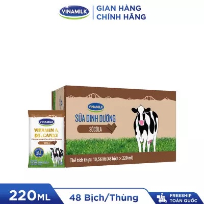 THÙNG 48 BỊCH SỮA DINH DƯỠNG VINAMILK SÔCÔLA - 220ML.