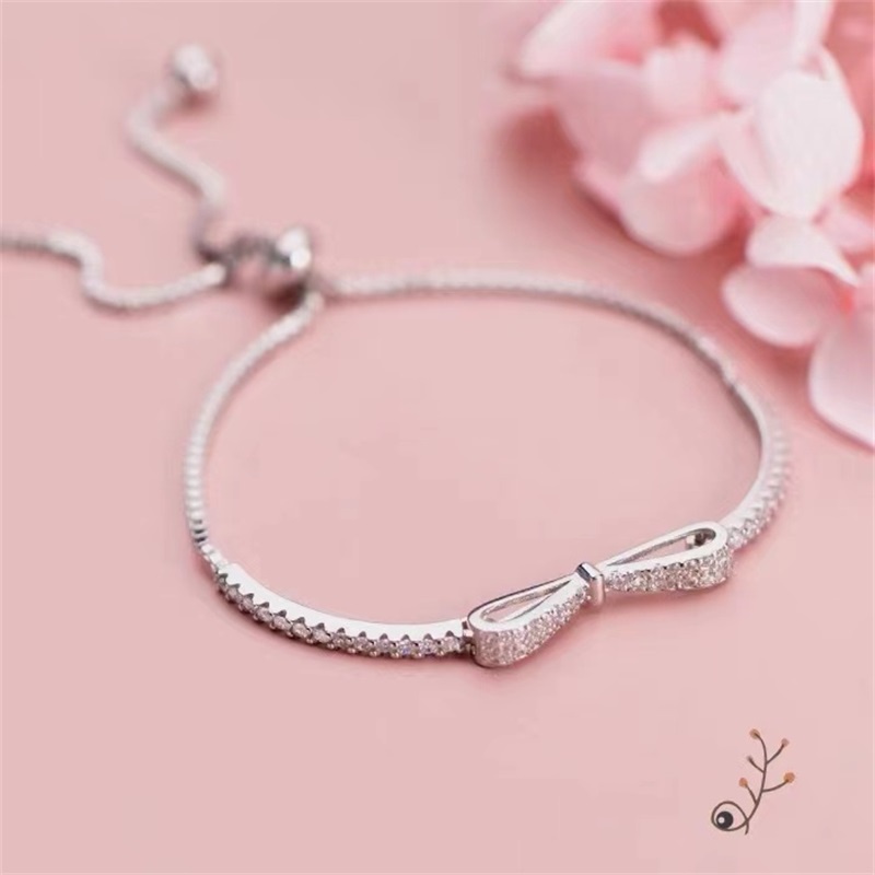 Vòng tay mạ bạc 925 hình nơ đính hạt sang trọng cho nữ