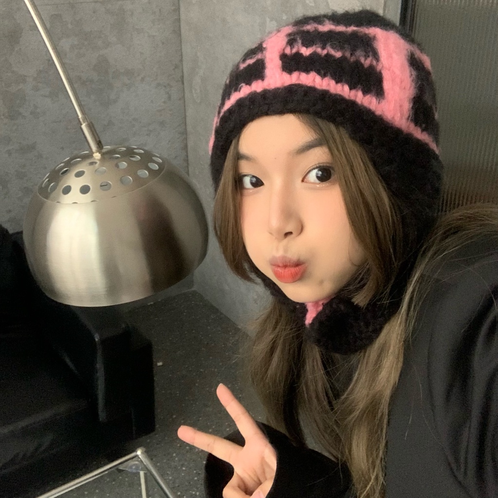 Mũ Len Dệt Kim Mềm Mại Màu Hồng fufu y2 Phong Cách Hip-Hop Châu Á Dễ Thương Phù Hợp Cho Bạn Trai