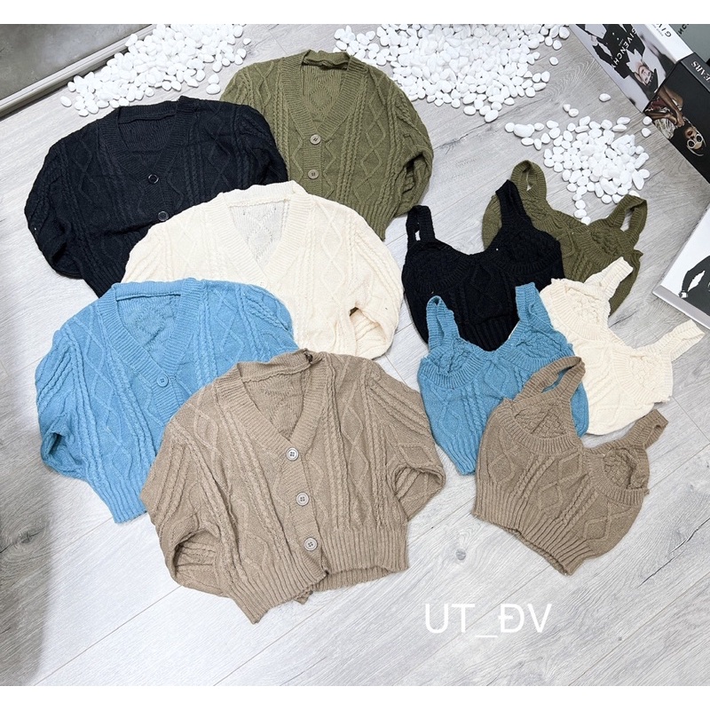 Set áo len cúc kèm áo 2 dây - Hàng Quảng Châu