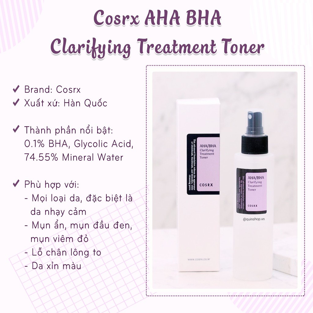 Nước hoa hồng Cosrx, nước cân bằng Cosrx, Toner AHA/BHA Clarifying Treatment 150ml - Thi Vũ