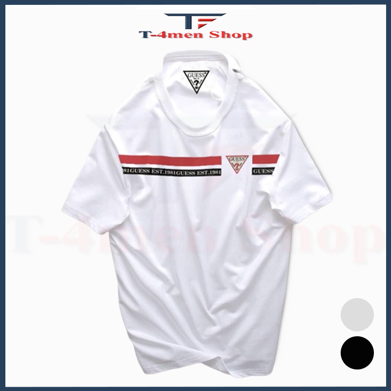 Áo Thun Nam Cổ Tròn In Guess Phối Sọc Ngang Chất Liệu Vải 100% Cotton Co Giãn 4 Chiều Cao Cấp 2 Màu - T4Men