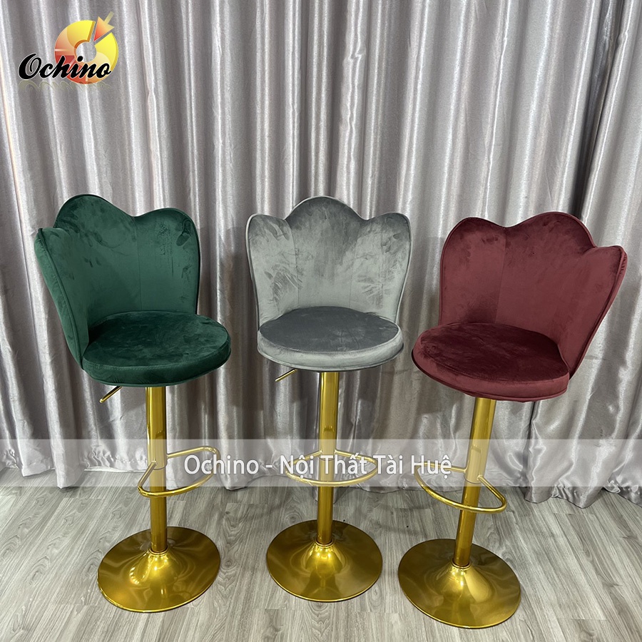 Ghế Bar, Ghế Trang Điểm Mẫu cánh sen Chân Vàng K1 Sang Chảnh Điều Chỉnh Độ Cao 60/80 Và Xoay 360 Độ ( Có Sẵn)