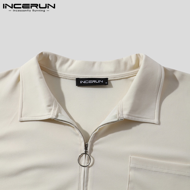 Áo nam INCERUN rộng rãi có dây kéo cổ bẻ tay dài thời trang 2 màu tùy chọn