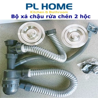 Bộ xả chậu chén bát 2 hố trọn bộ, ống xả xi phông chậu rửa chén bát 2 hộc loại tốt