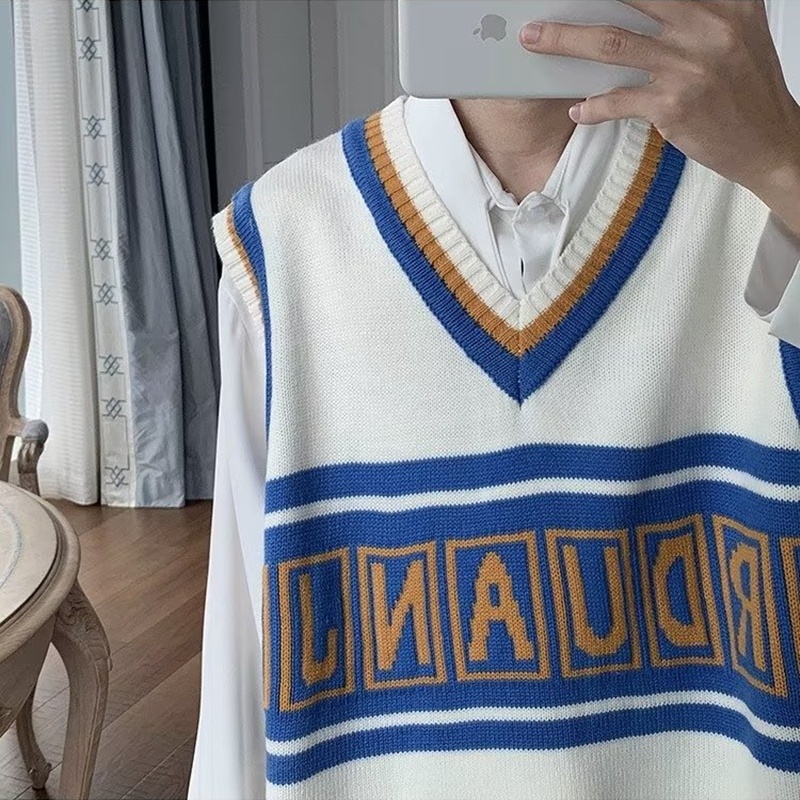 Áo Sweater Dệt Kim Cổ Chữ V Dáng Rộng Thời Trang Xuân Thu Phong Cách Nhật Bản Cho Nam Giới