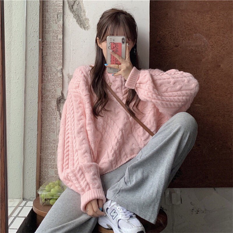 Áo len vặn thừng vạt lệch vintage pastel ulzzang Hàn quốc [Yannie]