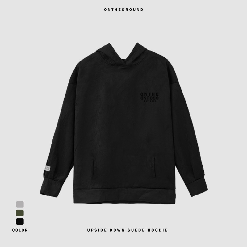 OTG UPSIDE SUEDE DOWN HOODIE - Black Ver | Áo hoodie oversize chất liệu da lộn