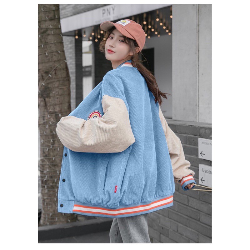 Áo khoác nhung, áo nhung bomber logo cầu vồng, phù hợp nam và nữ ken fashion