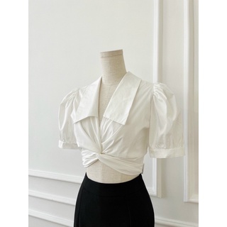 Áo sơ mi croptop cột nơ