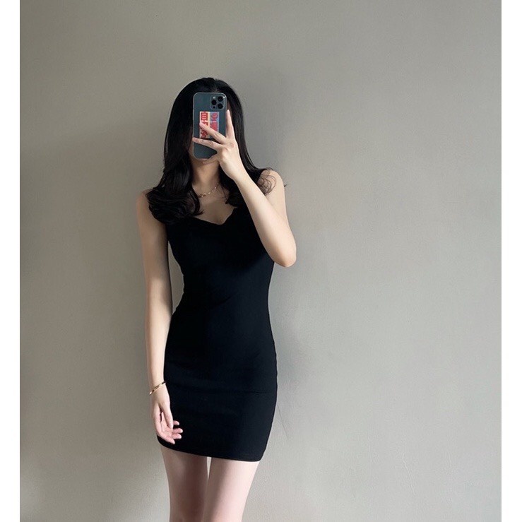 Đầm Váy bA Lỗ Body SÁT NÁCH CỔ XẺ V ba lỗ Nữ Thun Gân Kiểu Đẹp Ôm Gợi Cảm