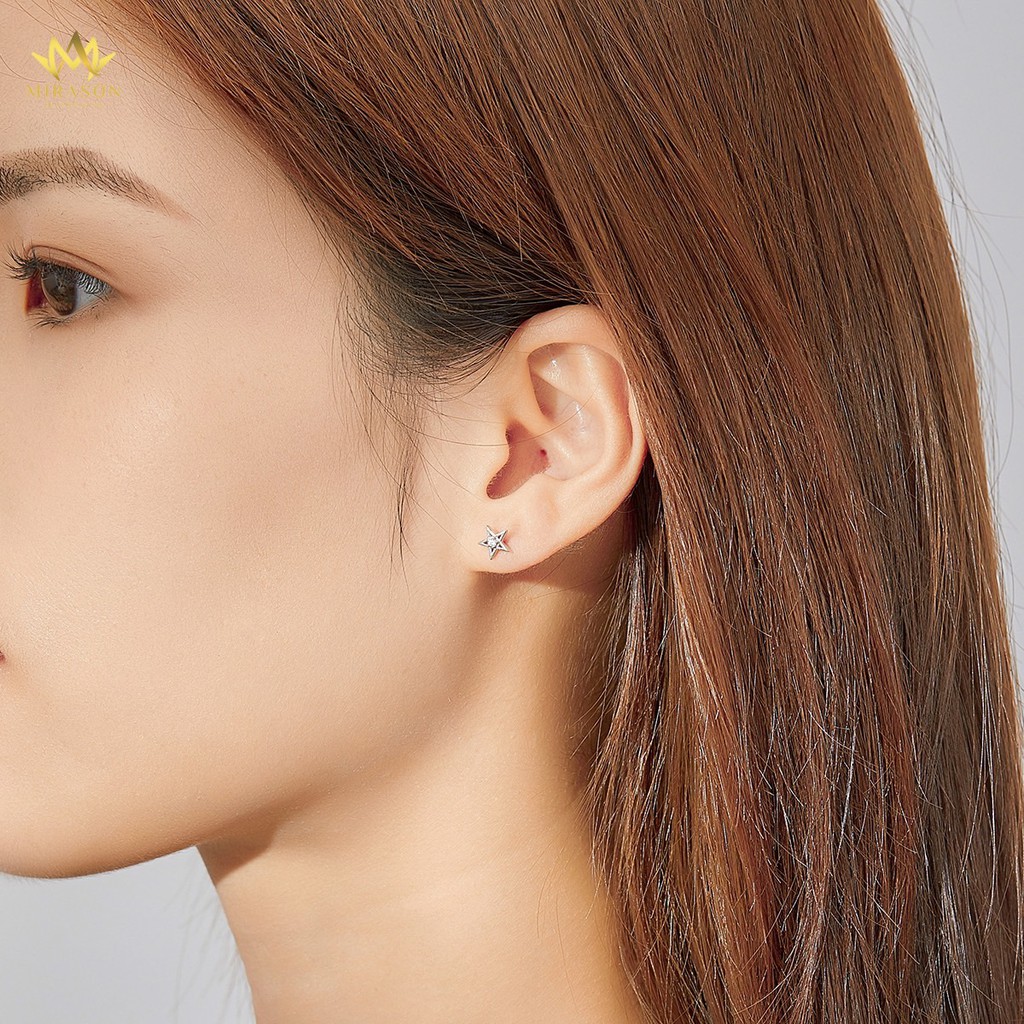 Khuyên Tai Bạc Nữ MIRASON Sao Trăng Nạm Đá Cách Điệu 2 Bên MBT085 - Bông Tai Nữ Bạc 925 Cao Cấp
