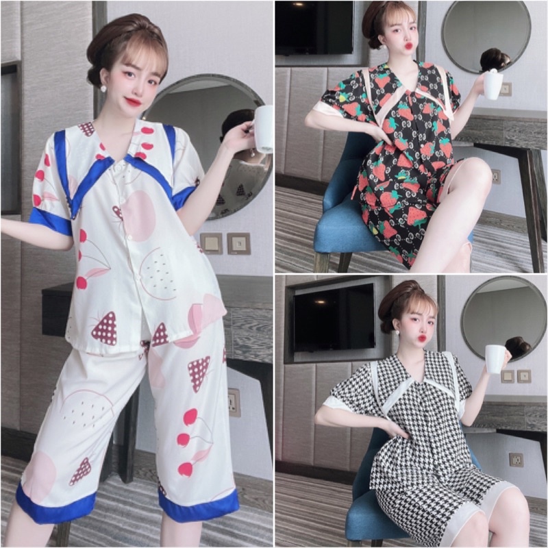 [Mã SKAMFSW175 giảm 10K đơn 50K] Đồ ngủ lửng Bigsize 50-100kg L01 lụa hàn cao cấp, pijama Bigsize lửng