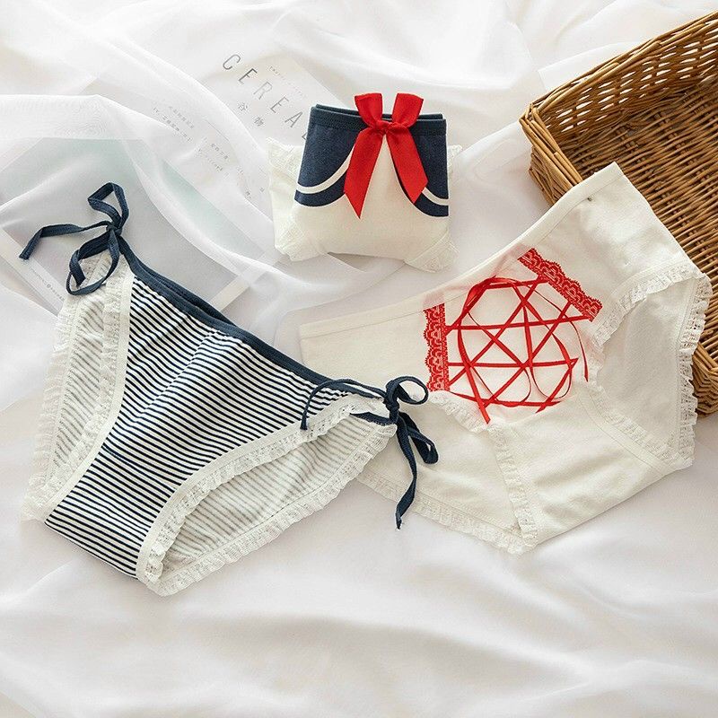 Quần Lót Nữ Cotton Cạp Thấp Hoạ Tiết Đính Nơ Mã 8012