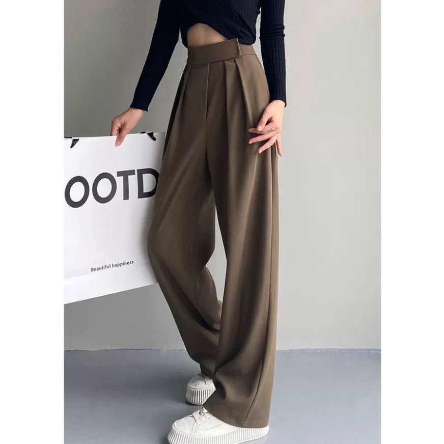 Quần Suông Cạp Cao Ống Rộng Baggy, Quần Culottes Dài Loe Dáng Đứng Xếp Ly Quảng Châu | WebRaoVat - webraovat.net.vn