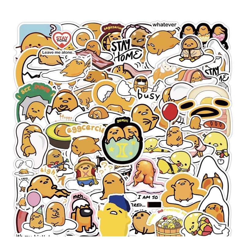 Sticker Trứng lười Gudetama 30-60 cái ép lụa/Hình dán Gudetama Trúng lười