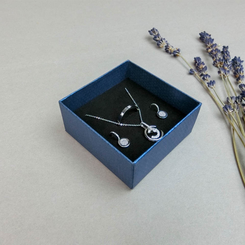 Combo 10 hộp đựng trang sức size 7.5cm xanh dương vân tròn dễ thương