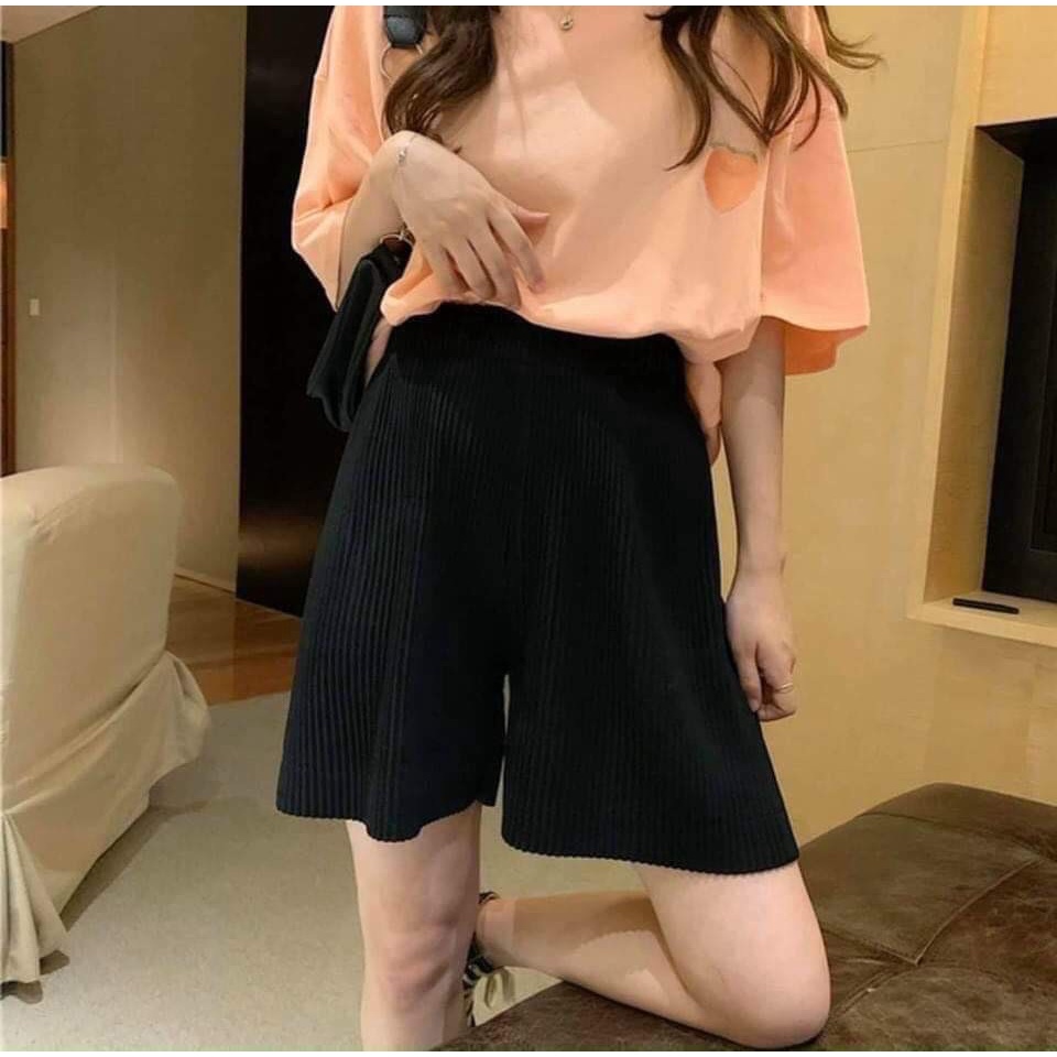 Quần đùi nữ suông tăm quần sooc ống rộng short thun tăm nhiều màu chất mát-Minxy shop