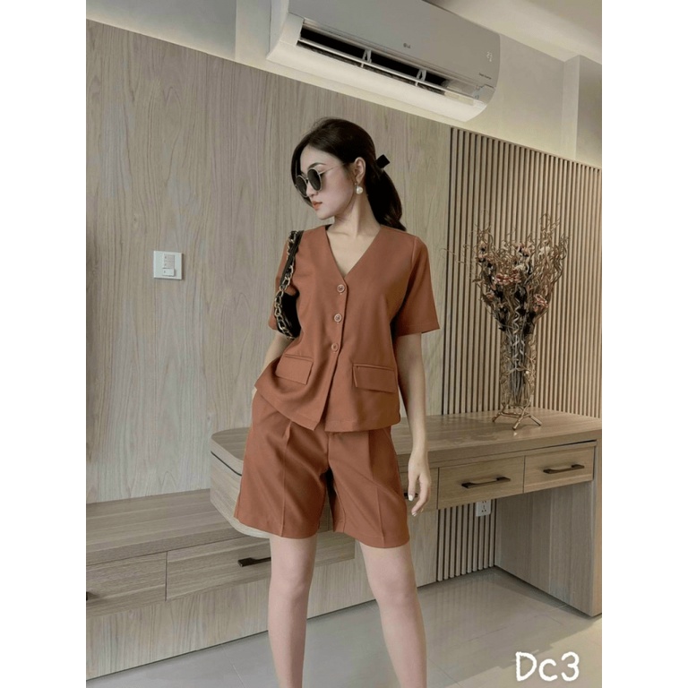 (Free ship) Xả Lỗ Cho Sét Bộ Quần Short + Áo Kiểu Dáng Sơ Mi Cổ V Siêu Đẹp UP HHP Fashion