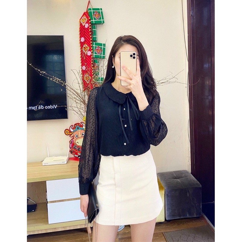 Sơ mi bi cổ nơ chỉ còn ĐEN