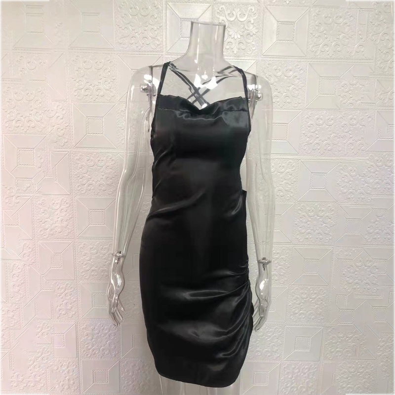 Brroa Đầm Ôm Hai Dây Bằng Vải Satin Hở Lưng Có Dây Rút Gợi Cảm Cho Nữ Clu