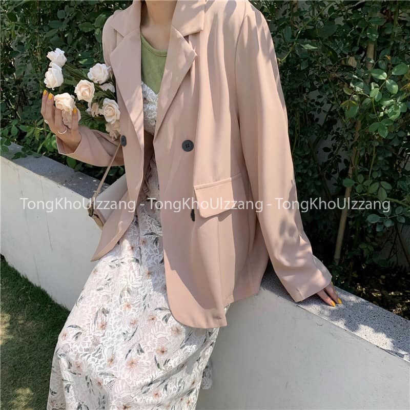 Áo Blazer 2 lớp FREE SIZE túi nắp - Chất vải Vitex Hàn - Đủ màu Đen/ Kem/ Nâu Tây/ Kẻ Nâu - Chuẩn Style ULZZANG