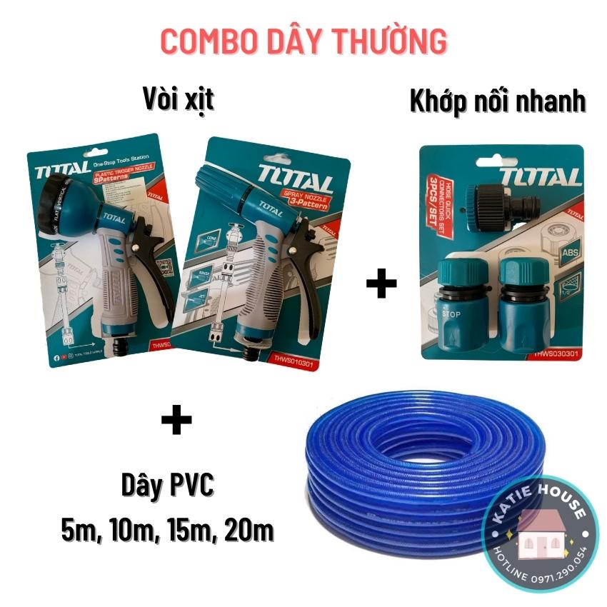 Vòi Xịt Tưới Cây Rửa Xe Đa Năng Total, Kèm Dây Và Khớp Nối Nhanh, Nhiều Chế Độ Xịt, Dây 5M 10M 15M 20M
