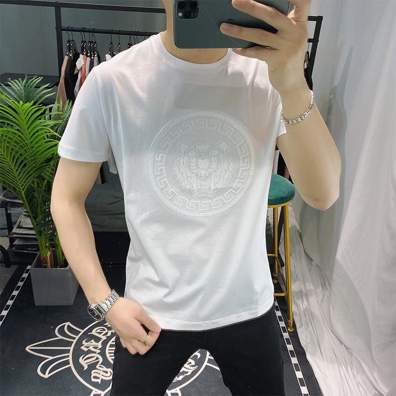 Áo Thun Nam Ngắn Tay Cổ Tròn Thêu Hình Đầu Hổ Phong Cách Châu Âu