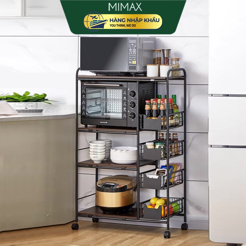 Kệ Bếp Đa Năng Để Lò Vi Sóng Để Đồ Thông Minh Nhà Bếp 3 4 Tầng MIMAX KDN02, Thép Carbon Xoay 360 Kệ Lò Nướng