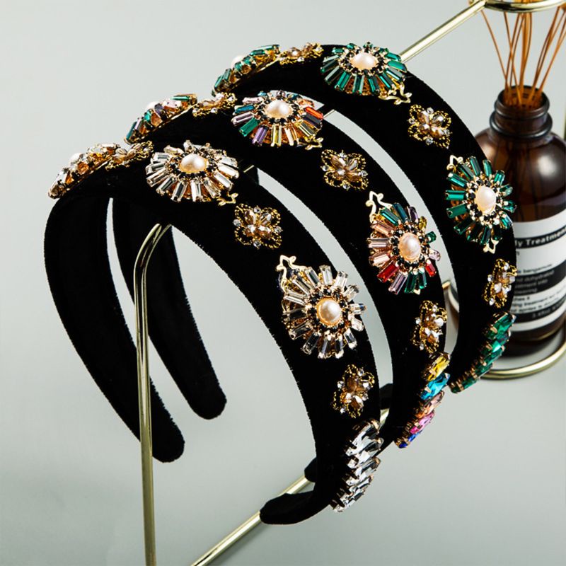 Flgo Băng Đô Nhung Đính Đá Nhiều Màu Sắc Phong Cách Vintage Pháp Cho Nữ