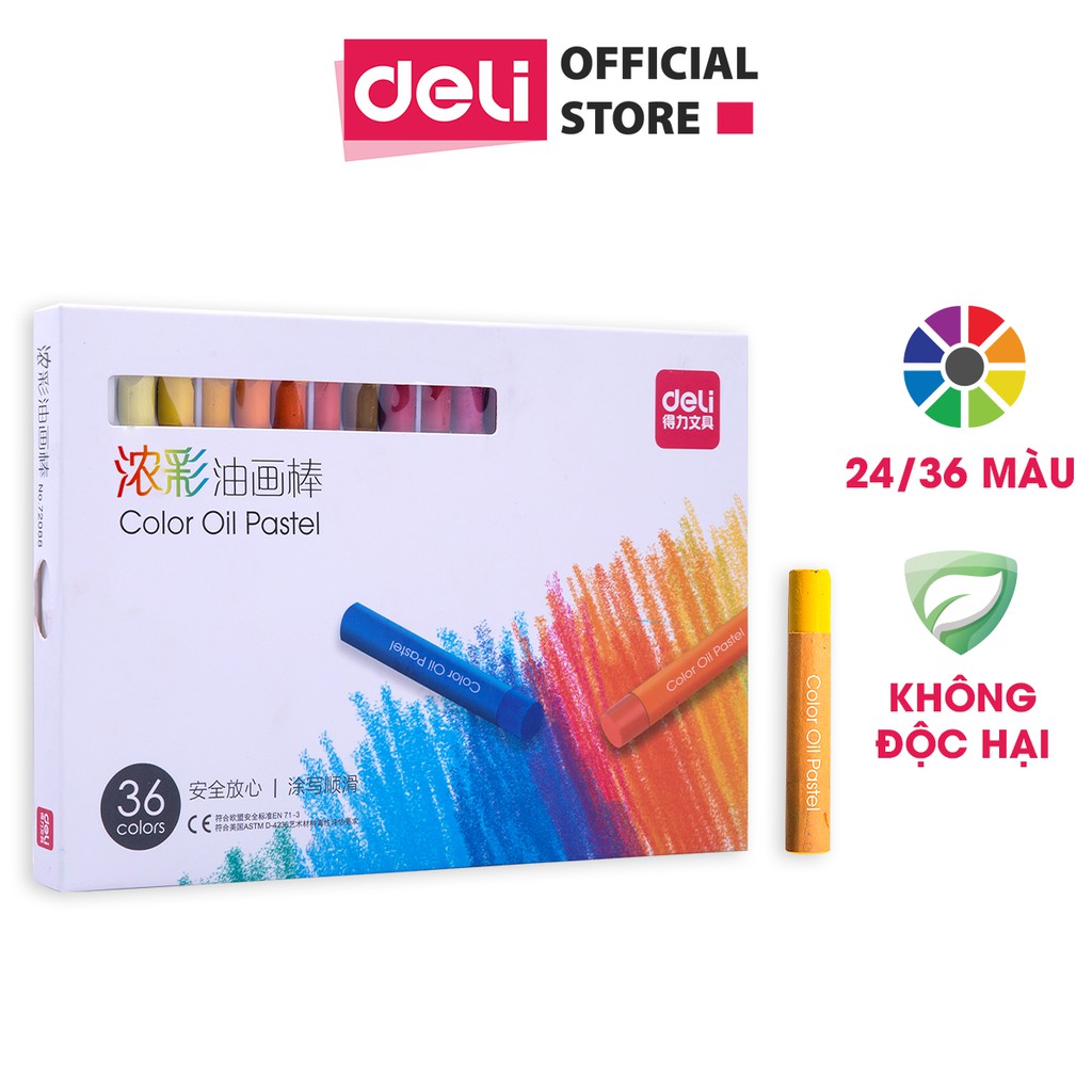 [Mã LIFEDELI20K5 giảm 20K đơn 0Đ] Bút sáp dầu chuyên nghiệp Deli - Hộp giấy - 24/36/48 màu - 72087 / 72088 / 72089