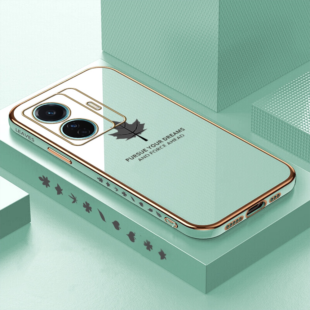 Ốp Điện Thoại Mạ Điện Hình Lá Phong Cho VIVO T1 Pro T1 5G Y71 Y15s Y21s Y21T Y33S Y81 Y83 Y79 V7 Plus V11i V11 V15 Pro