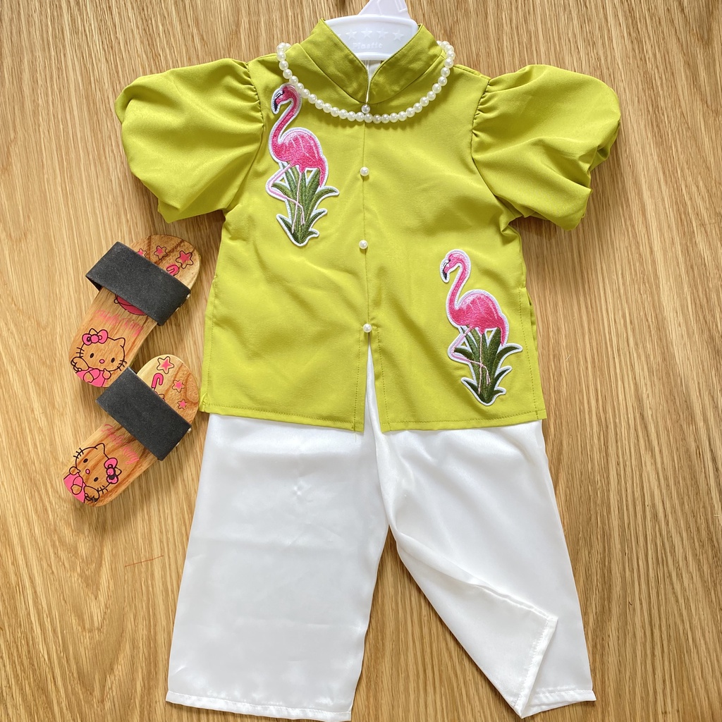 Bộ đồ bà ba bé gái chim hạc xanh bơ 8-28kg Angel Baby Thời Trang Thiết Kế