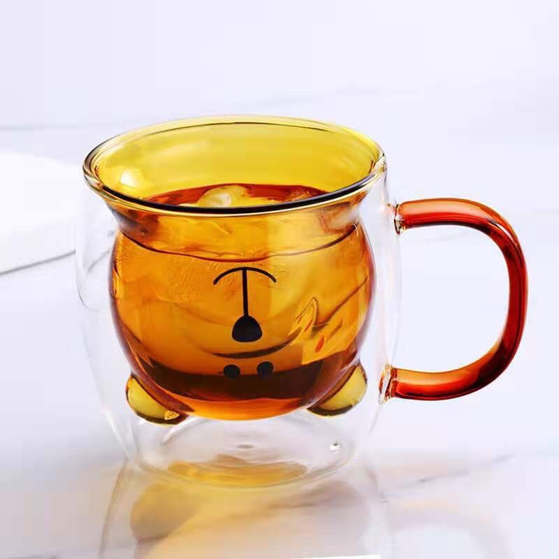 Ly thủy tinh hình gấu 2 lớp, ly thủy tình uống nước kiểu Hàn