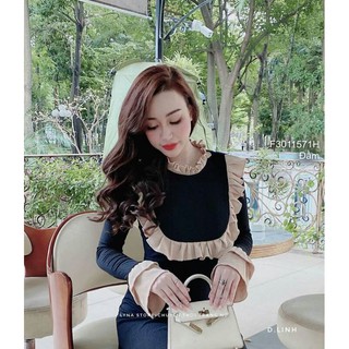 Đầm maxi phối bèo tay dài